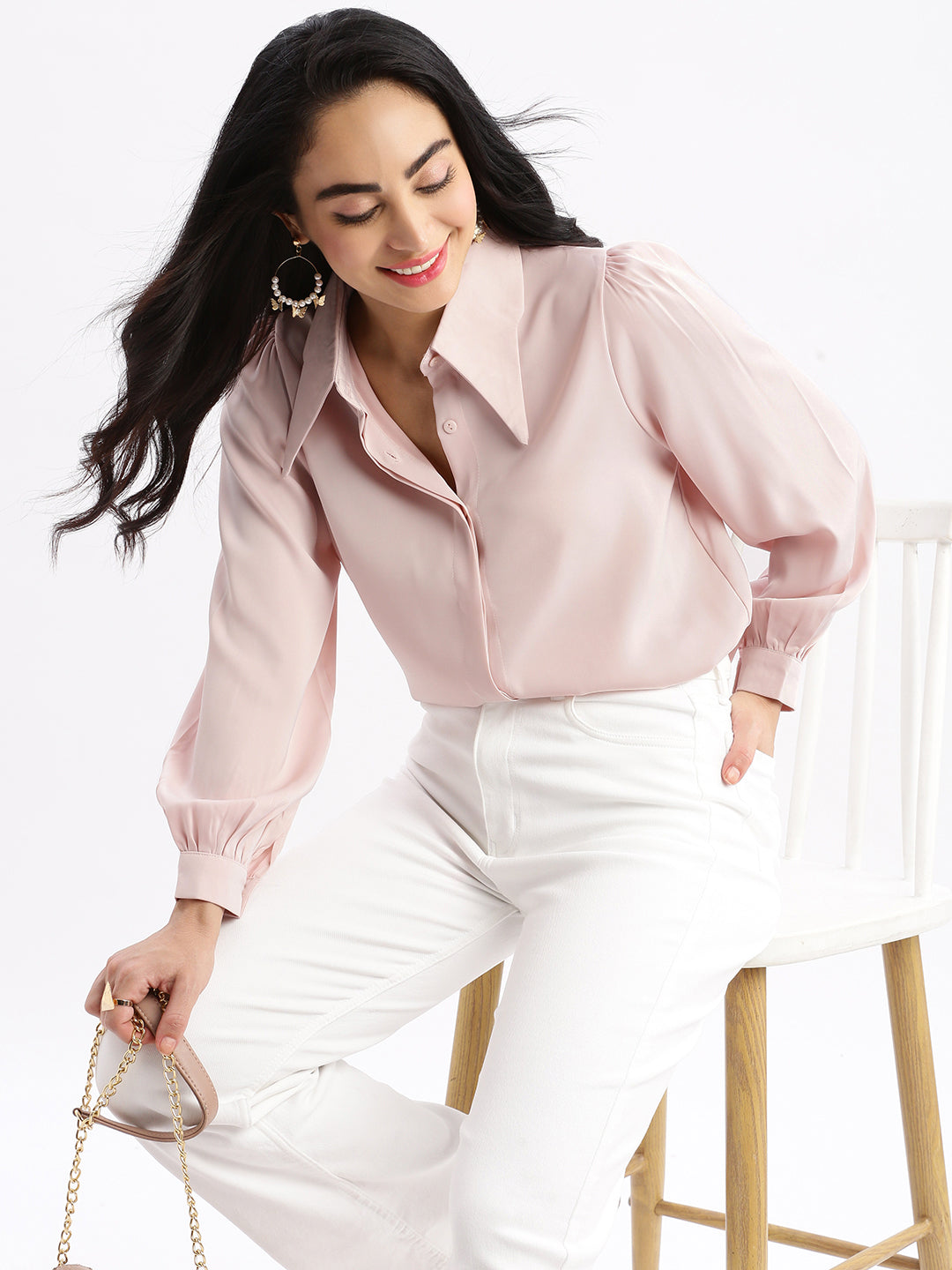 Women Solid Peach Shirt