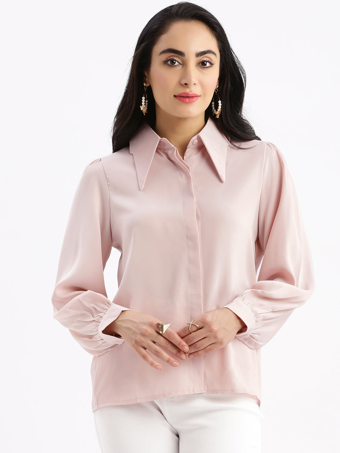 Women Solid Peach Shirt