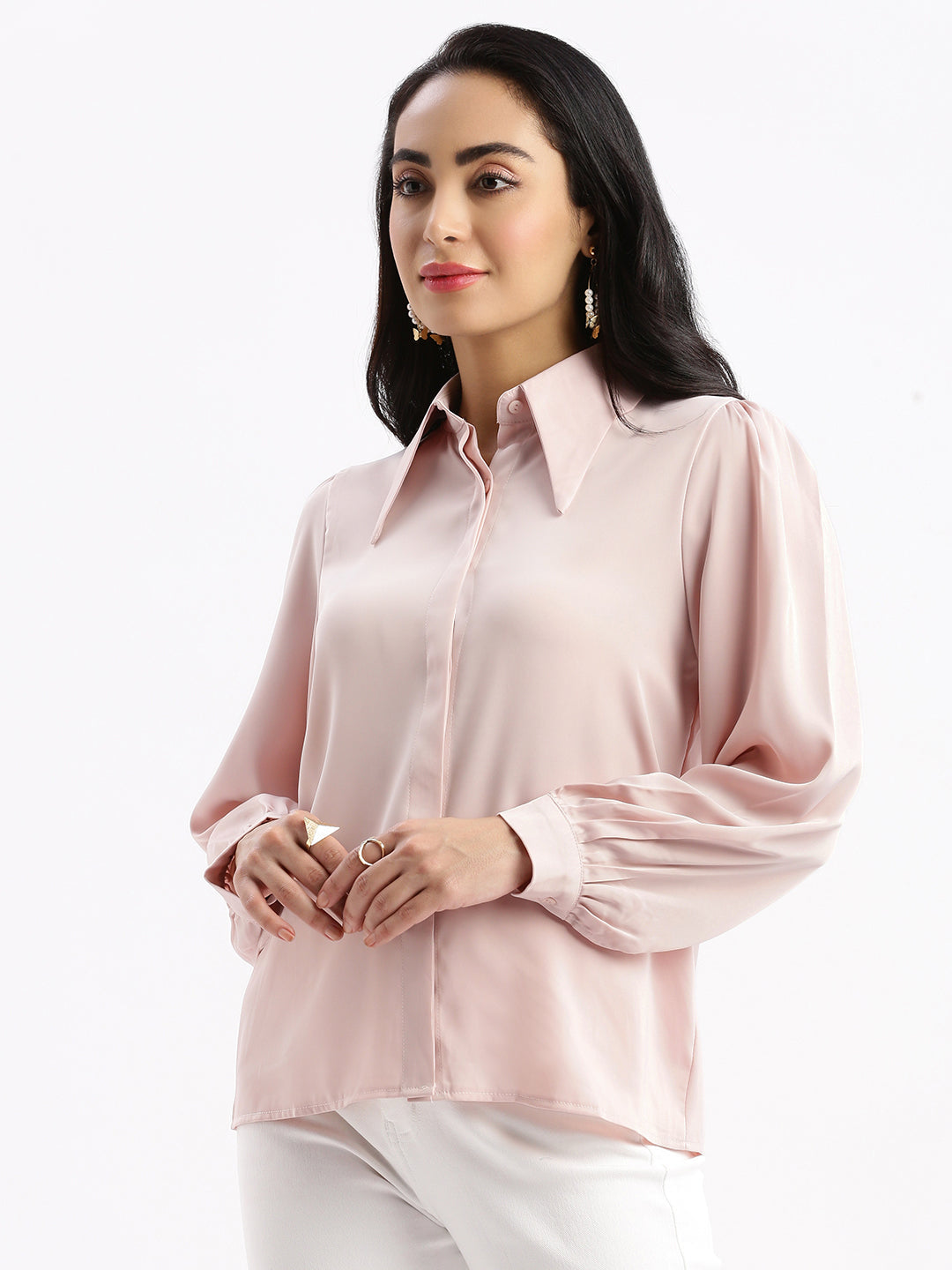 Women Solid Peach Shirt