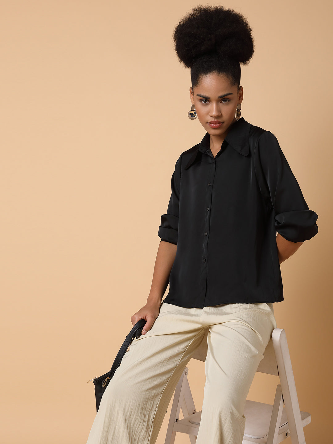 Women Solid Black Shirt