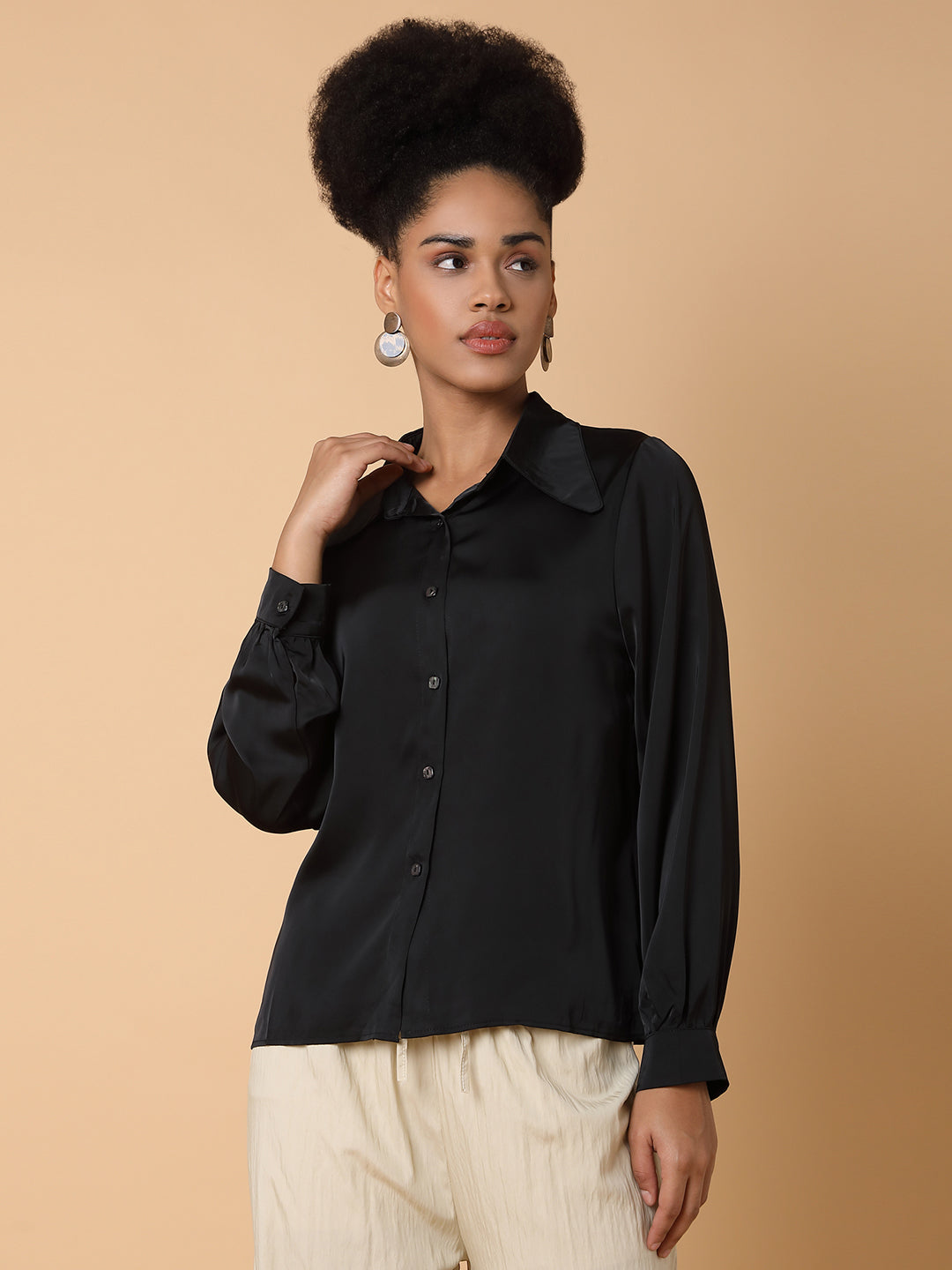 Women Solid Black Shirt