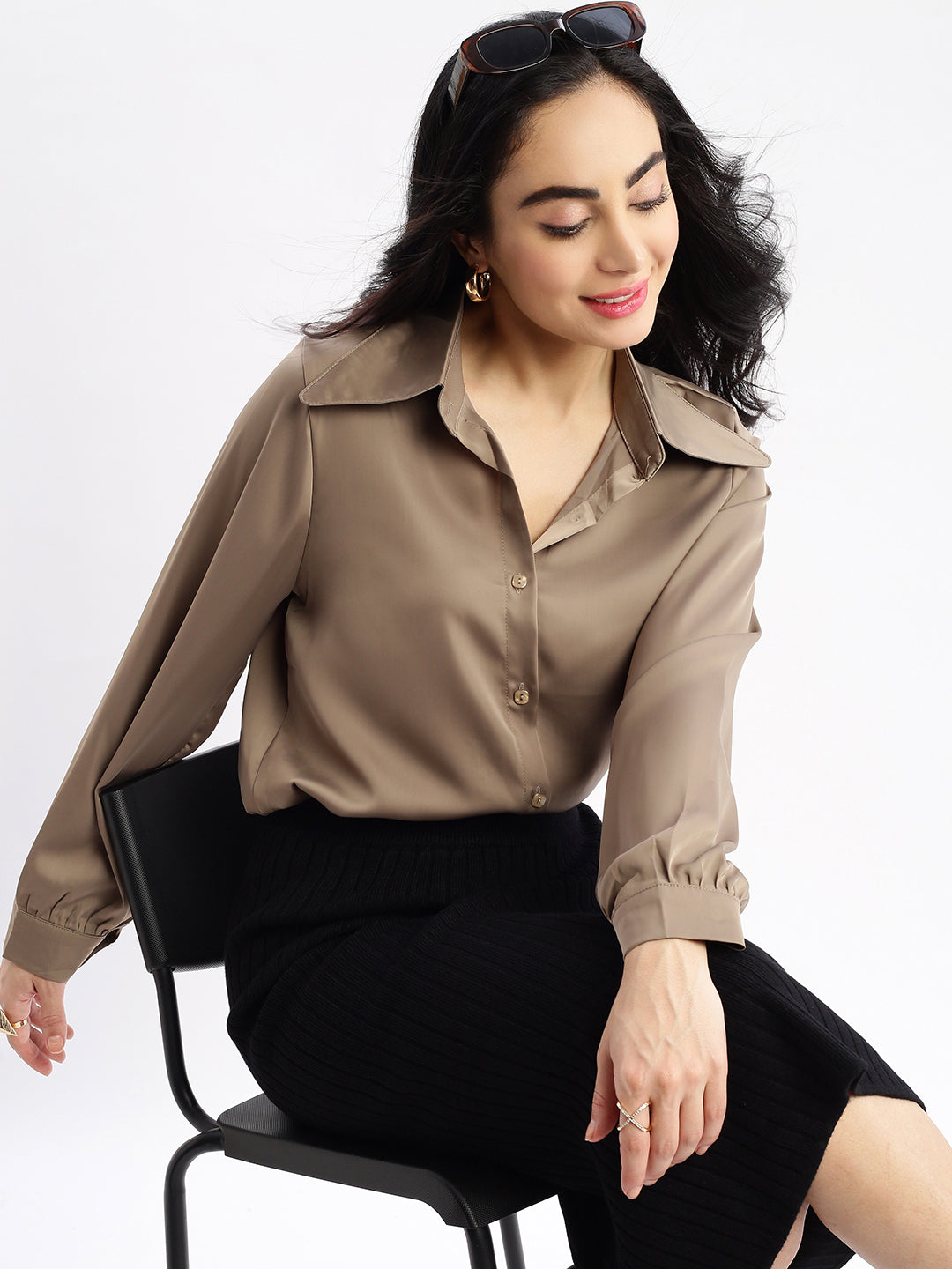 Women Solid Brown Shirt