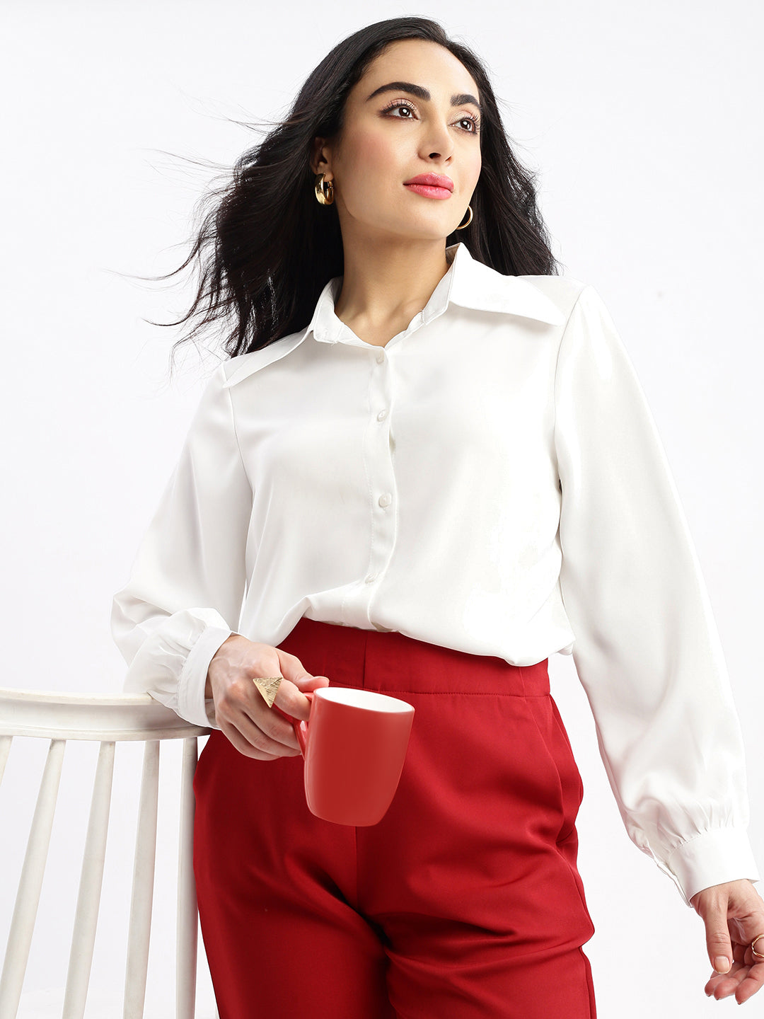 Women Solid White Shirt