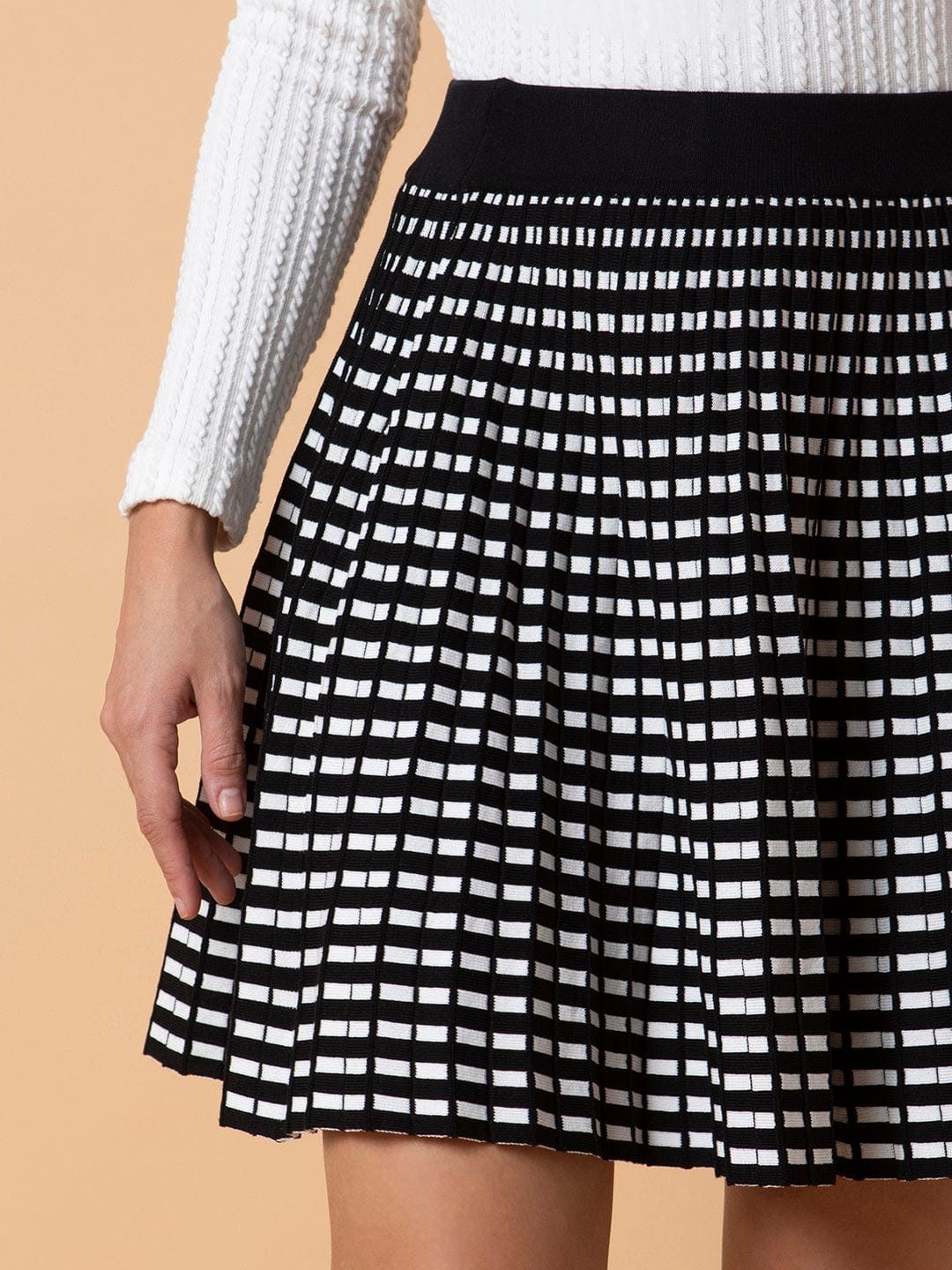 Women's Checked Black Flared Mini Skirt