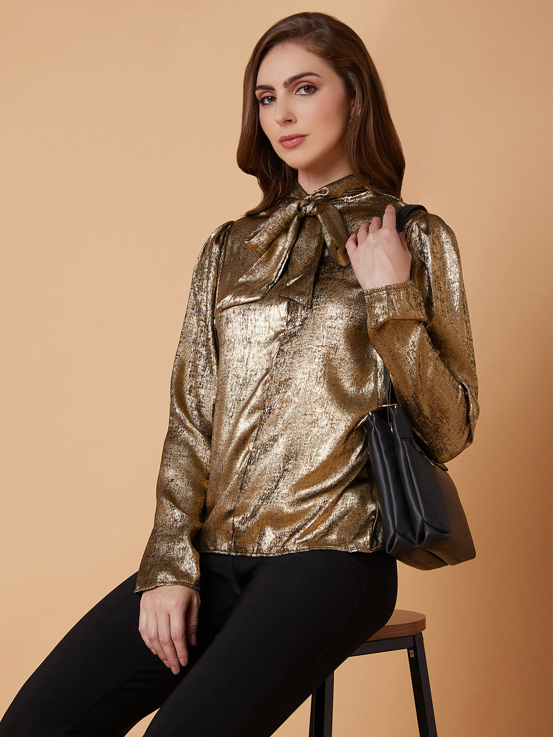 Women Solid Metallic Top