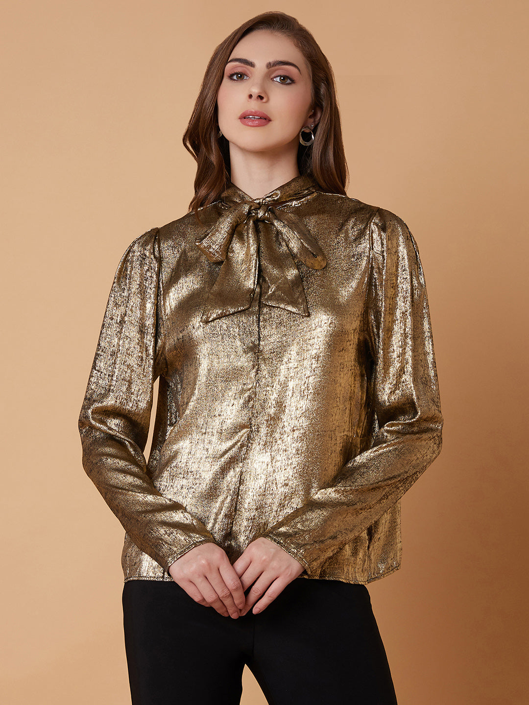 Women Solid Metallic Top