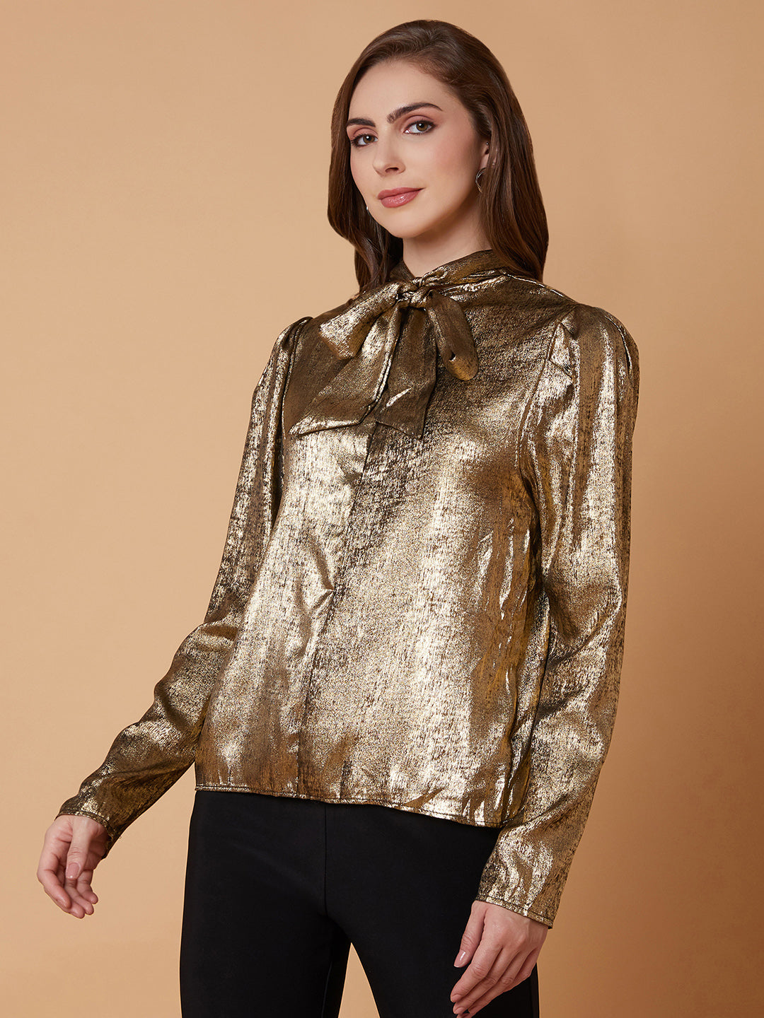 Women Solid Metallic Top