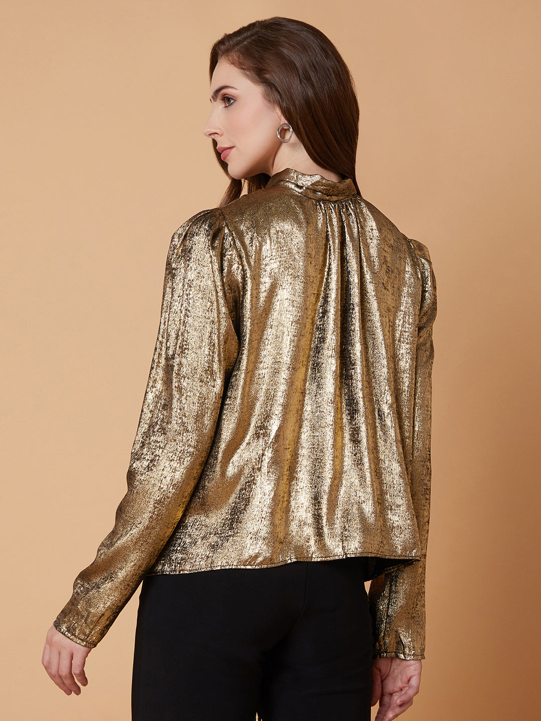 Women Solid Metallic Top