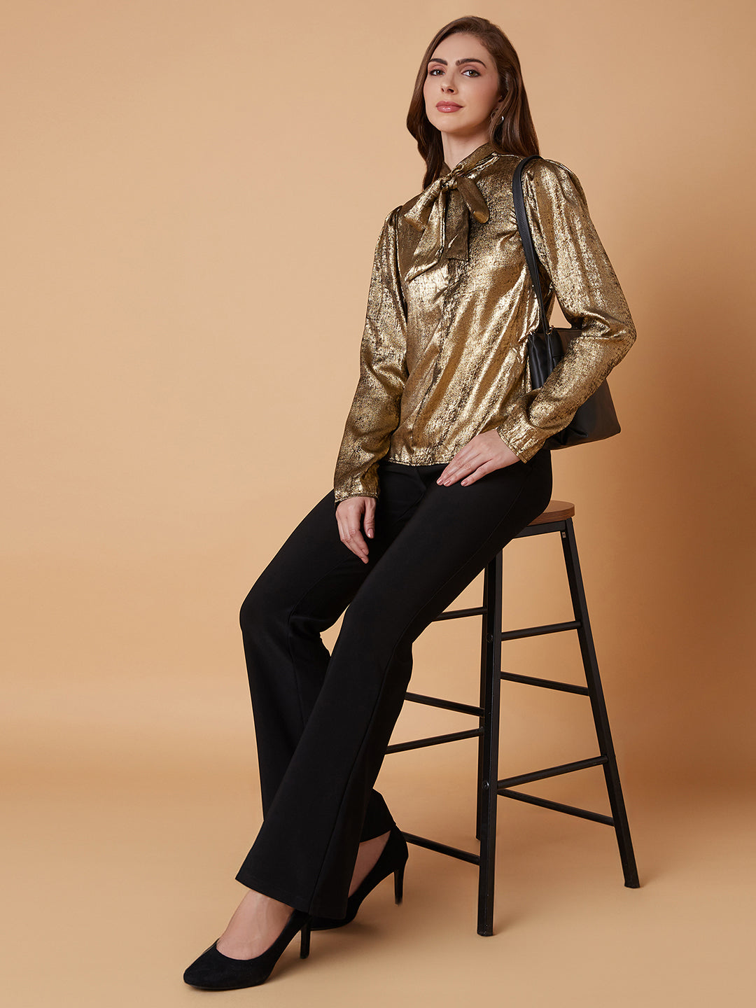 Women Solid Metallic Top