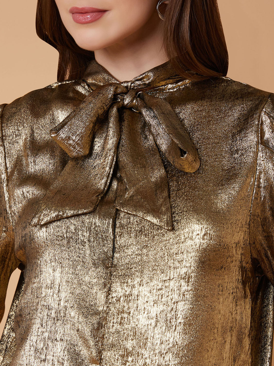 Women Solid Metallic Top