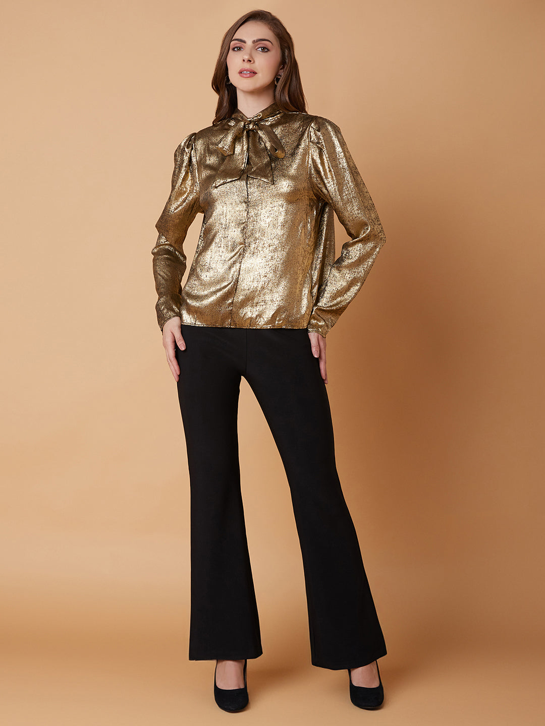 Women Solid Metallic Top