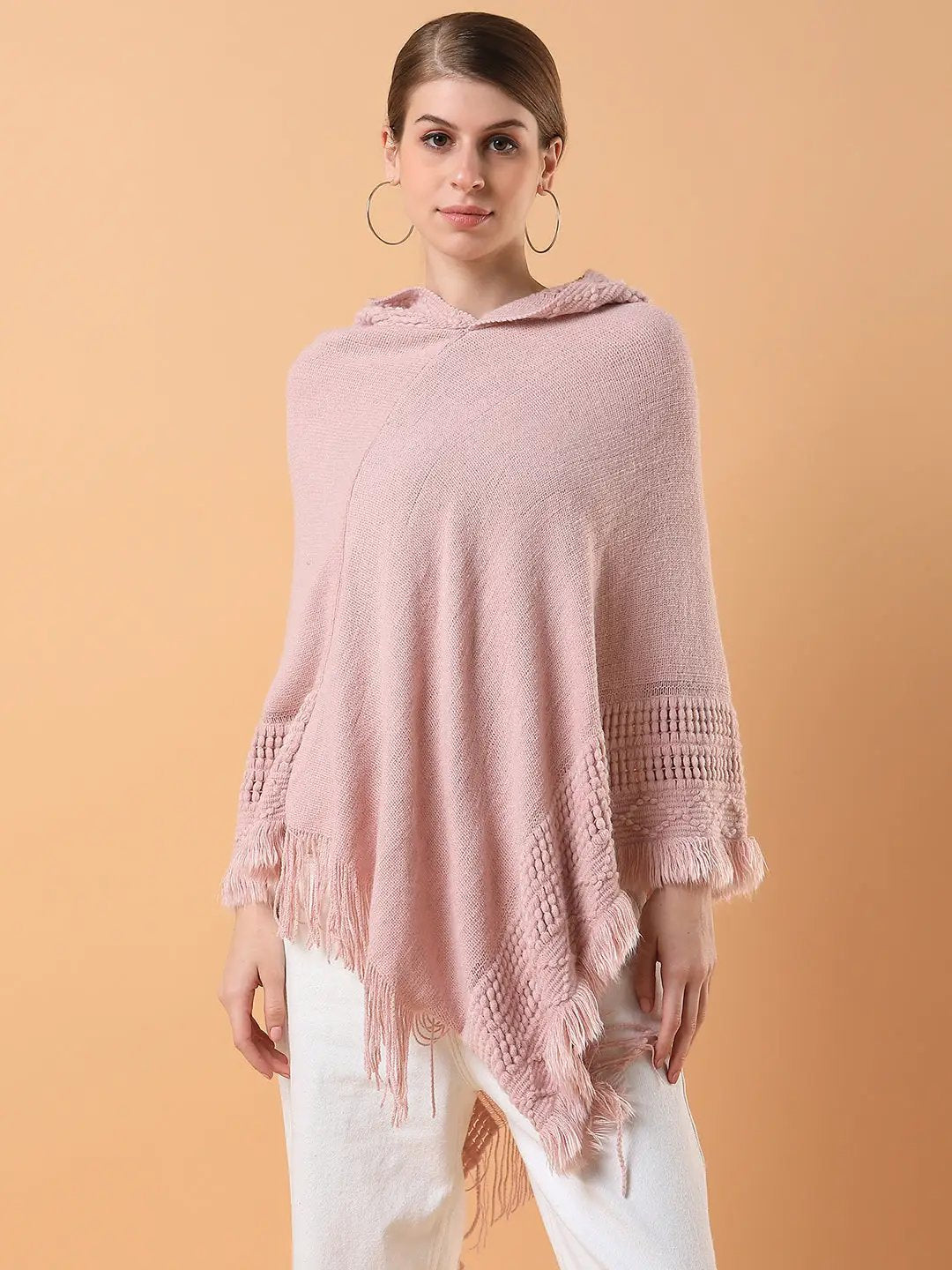 Women's Solid Peach Longline Poncho