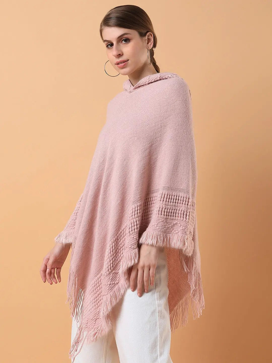 Women's Solid Peach Longline Poncho
