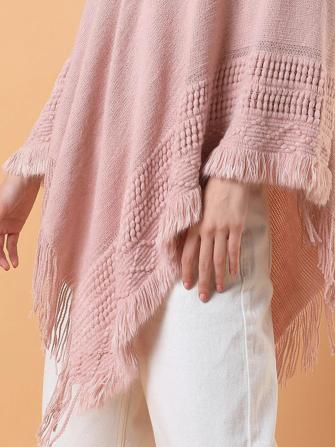 Women's Solid Peach Longline Poncho