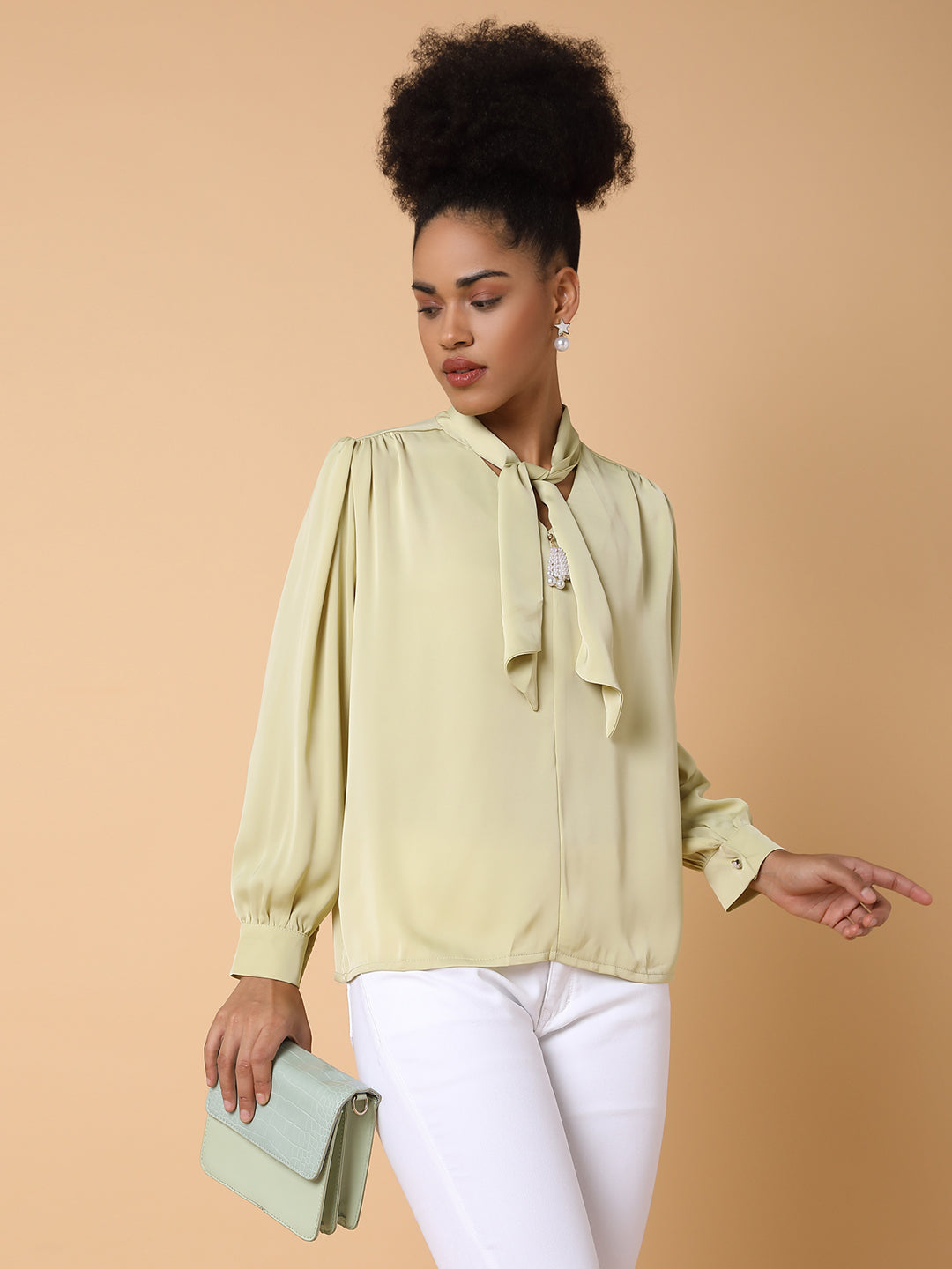 Women Solid Shirt Style Green Top