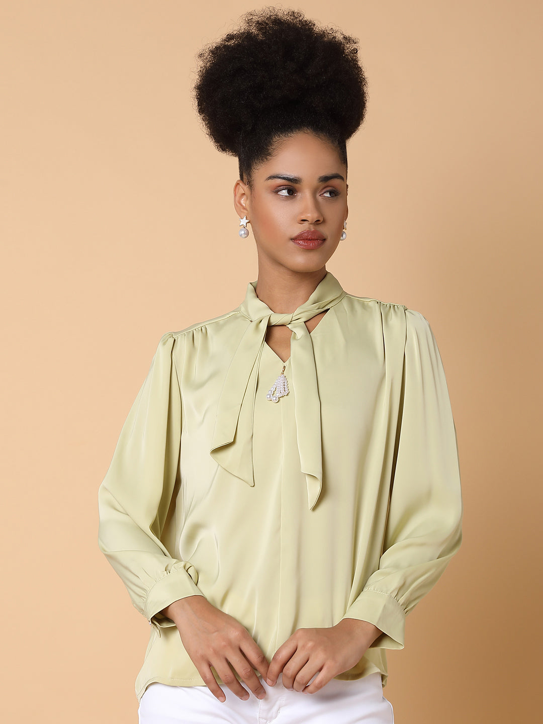 Women Solid Shirt Style Green Top