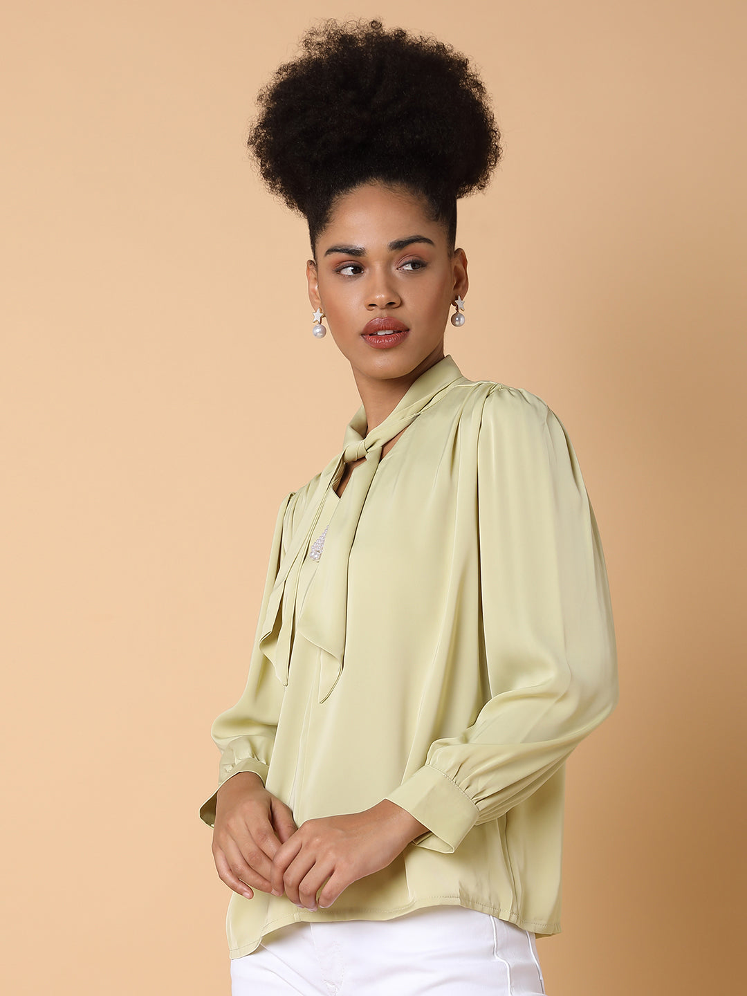 Women Solid Shirt Style Green Top