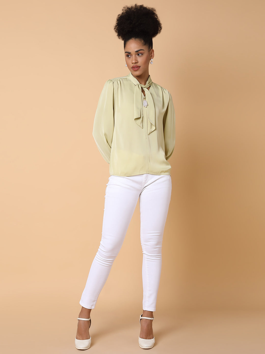 Women Solid Shirt Style Green Top