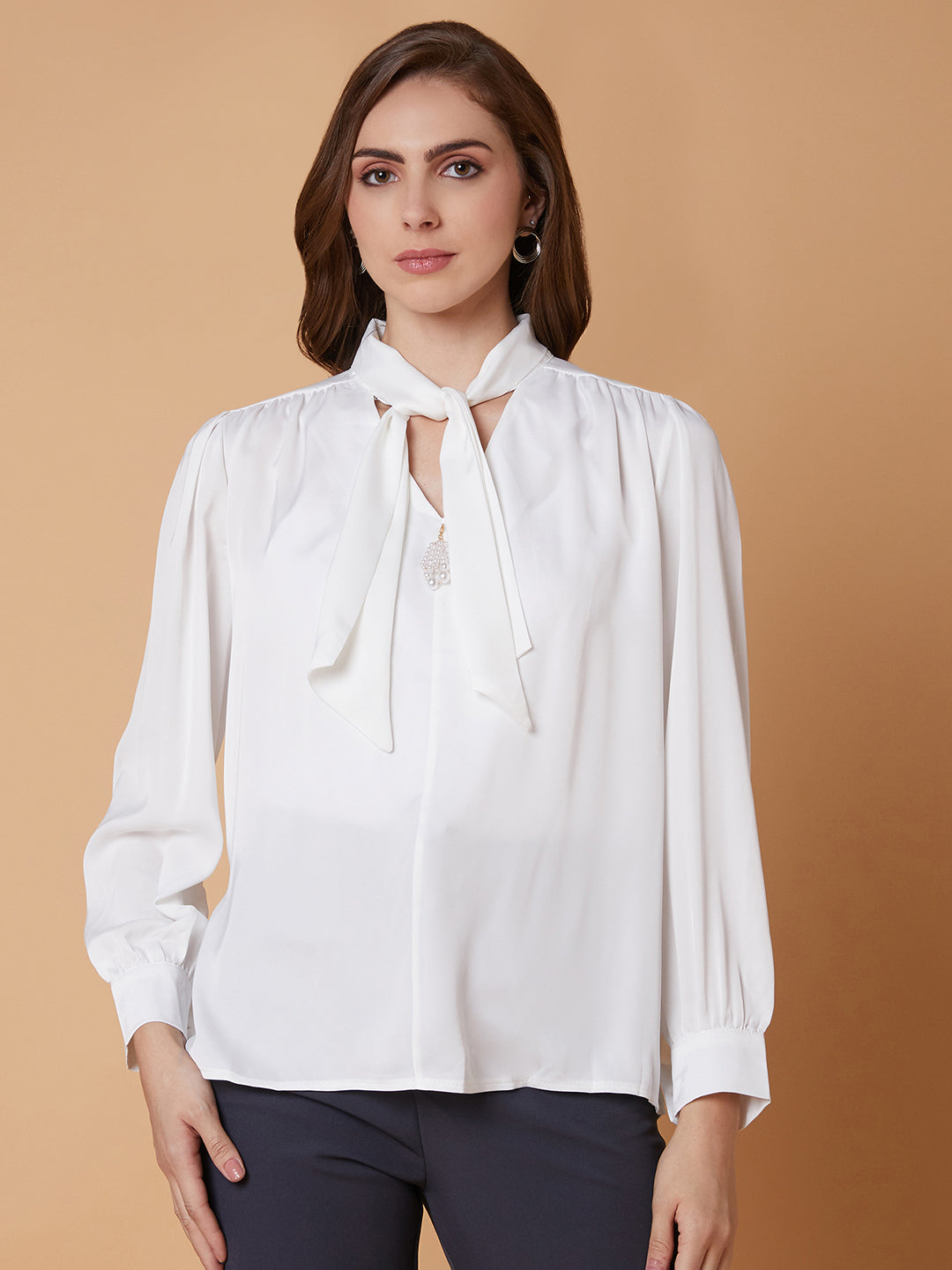 Women Solid White Shirt Style Top