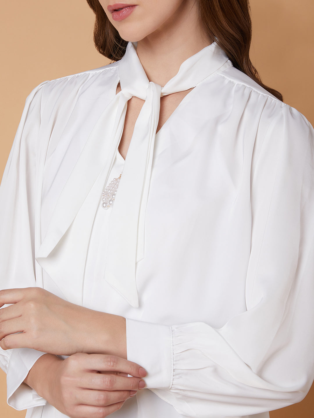 Women Solid White Shirt Style Top