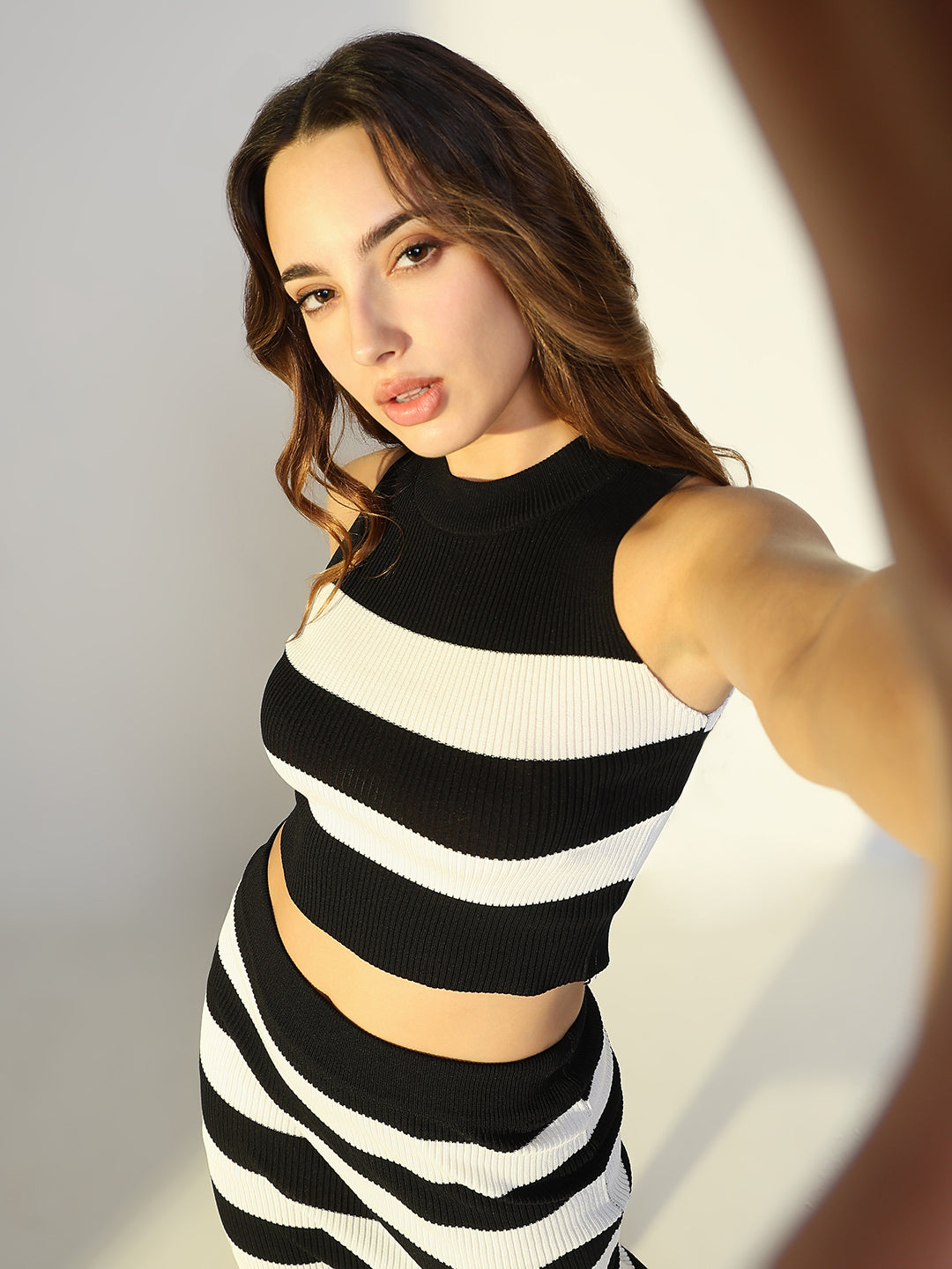 Women Black Striped Co Ords Set