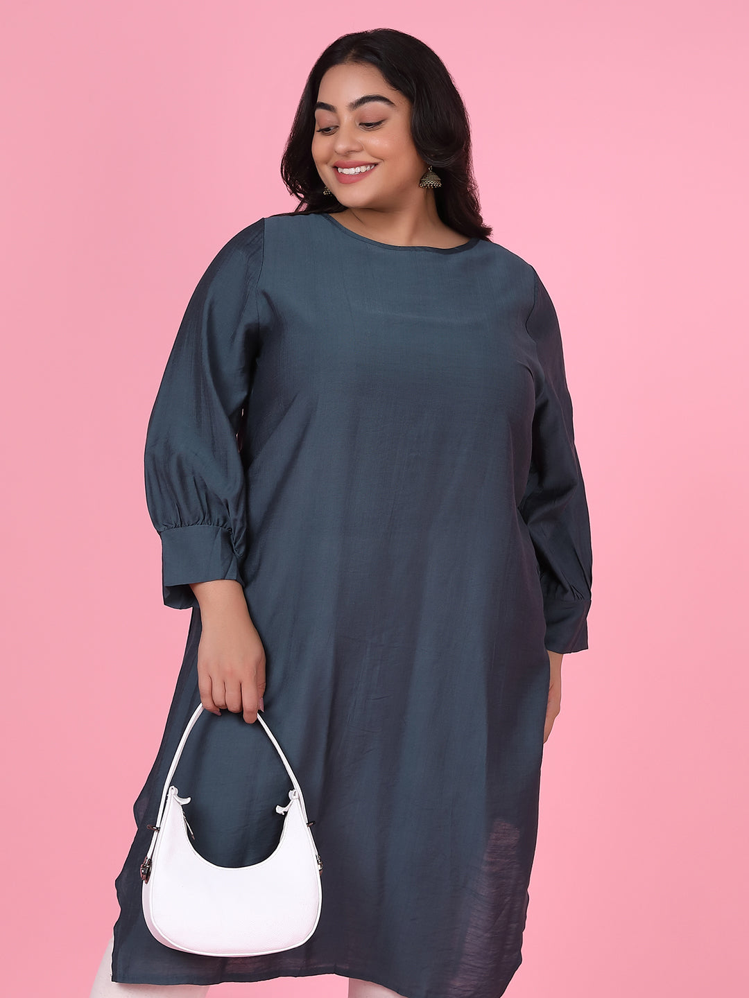 Women Solid Straight Teal Kurta