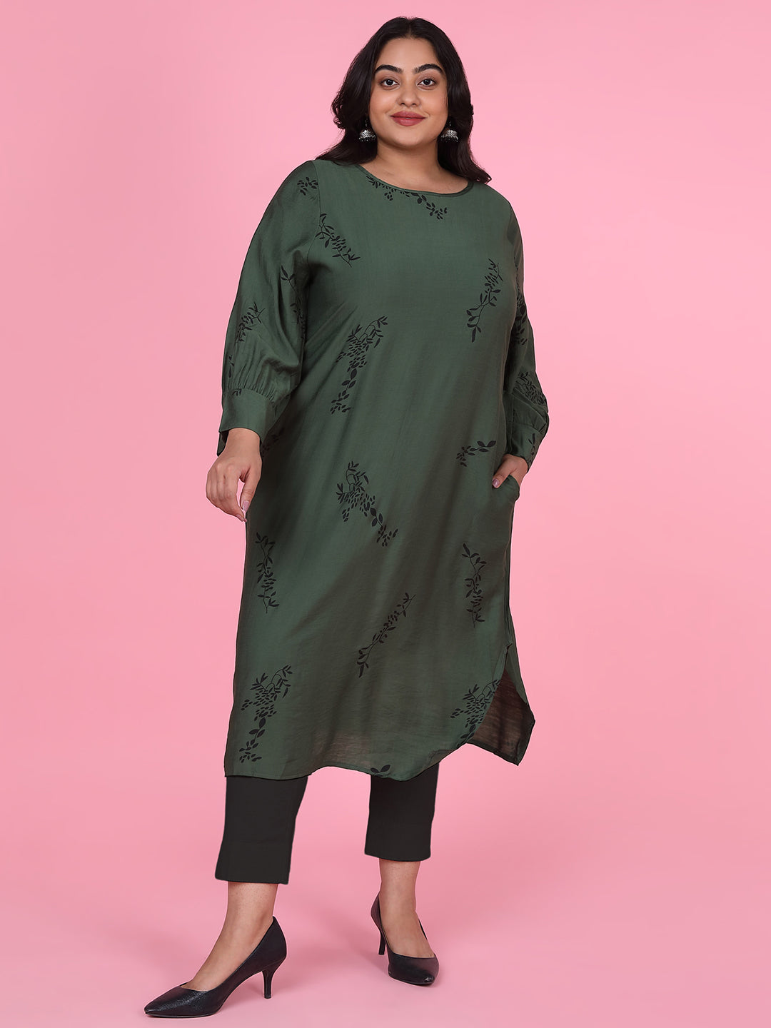 Women Floral Straight Green Kurta