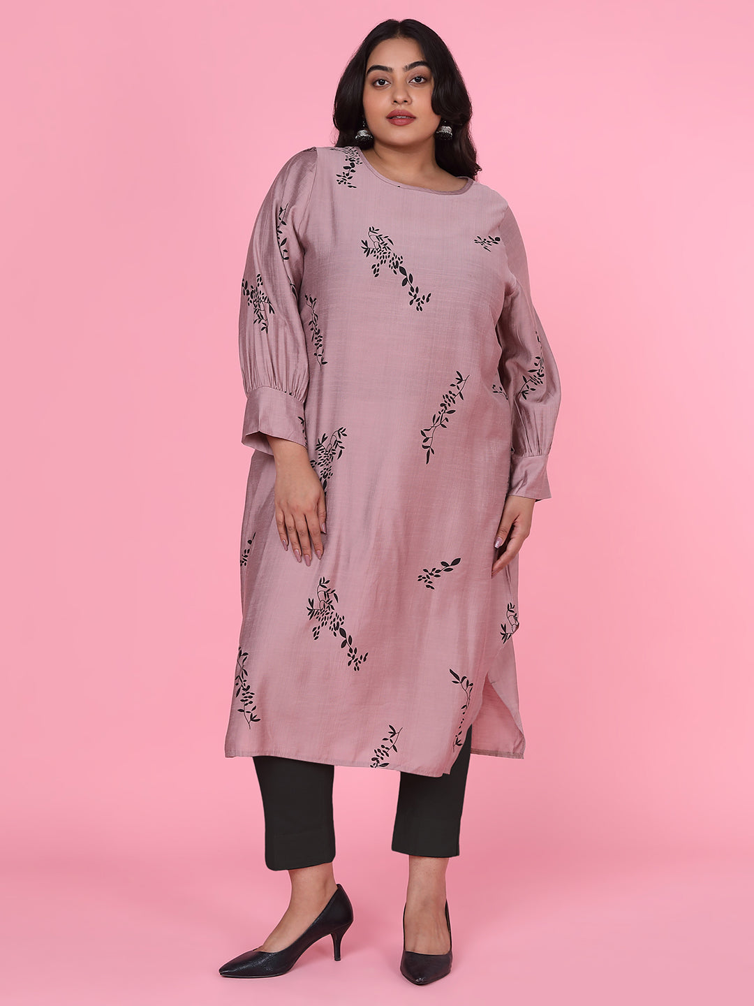 Women Floral Straight Lavender Kurta