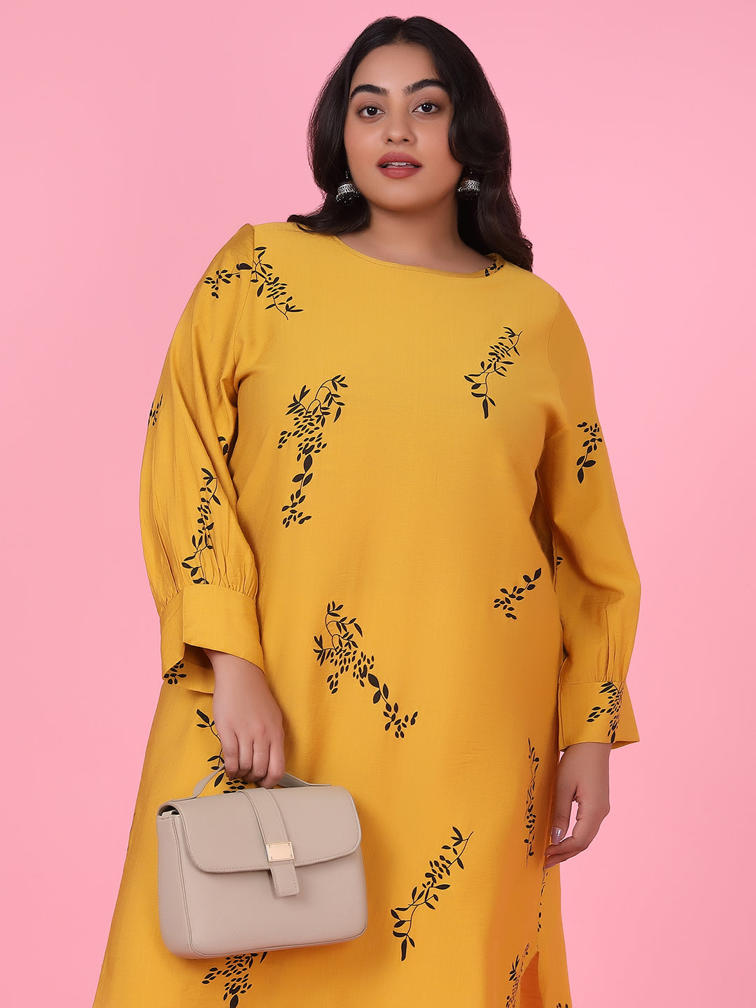 Women Floral Straight Mustard Kurta