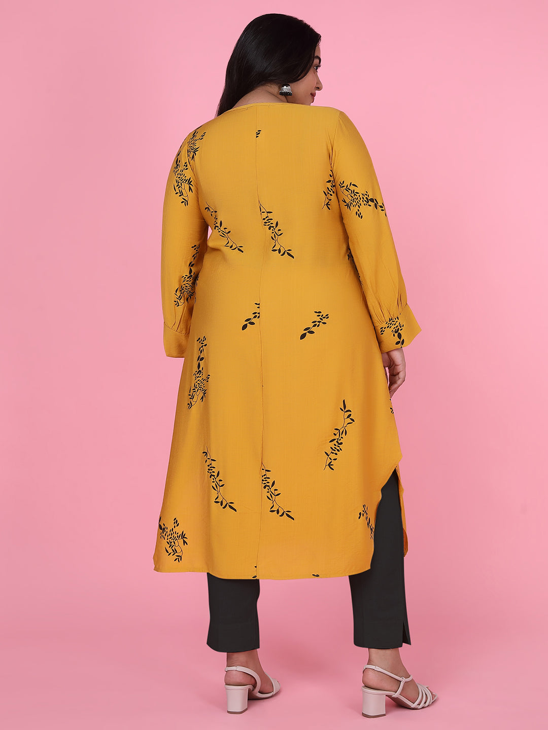 Women Floral Straight Mustard Kurta