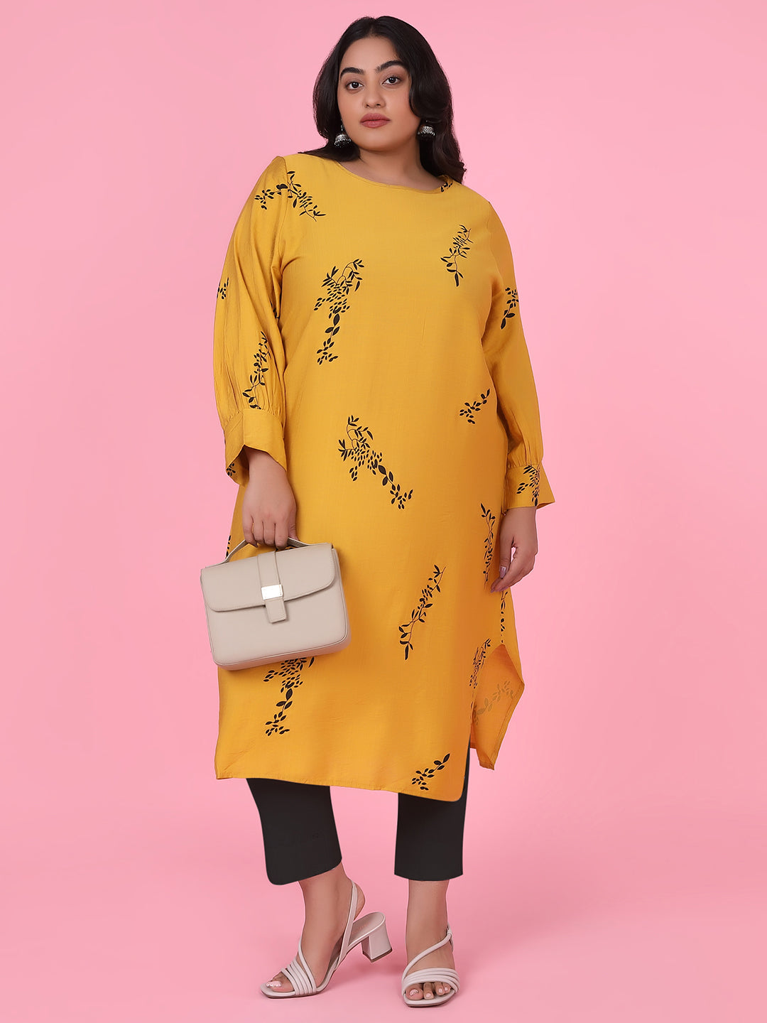 Women Floral Straight Mustard Kurta