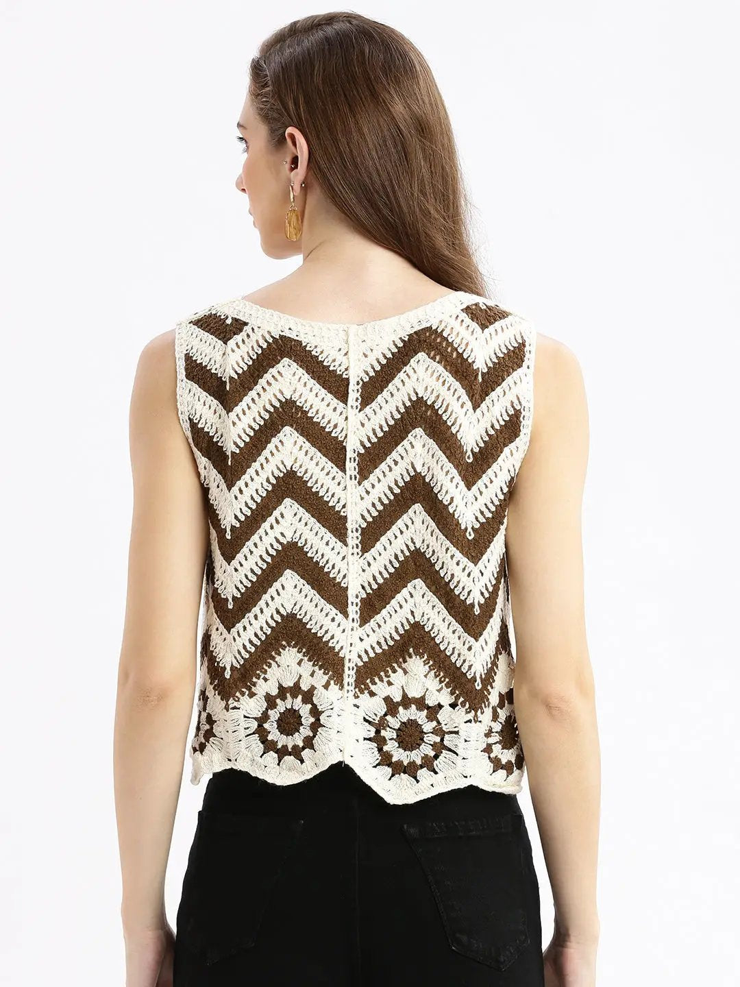 Women's Brown Solid Sheer Crop Top