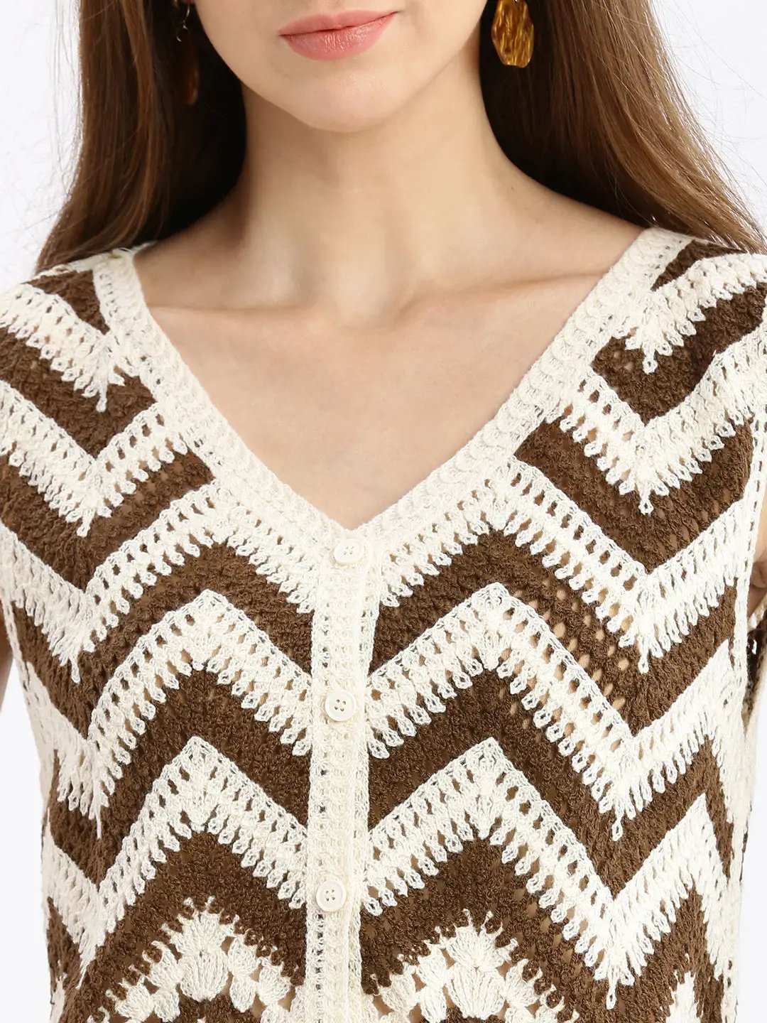 Women's Brown Solid Sheer Crop Top