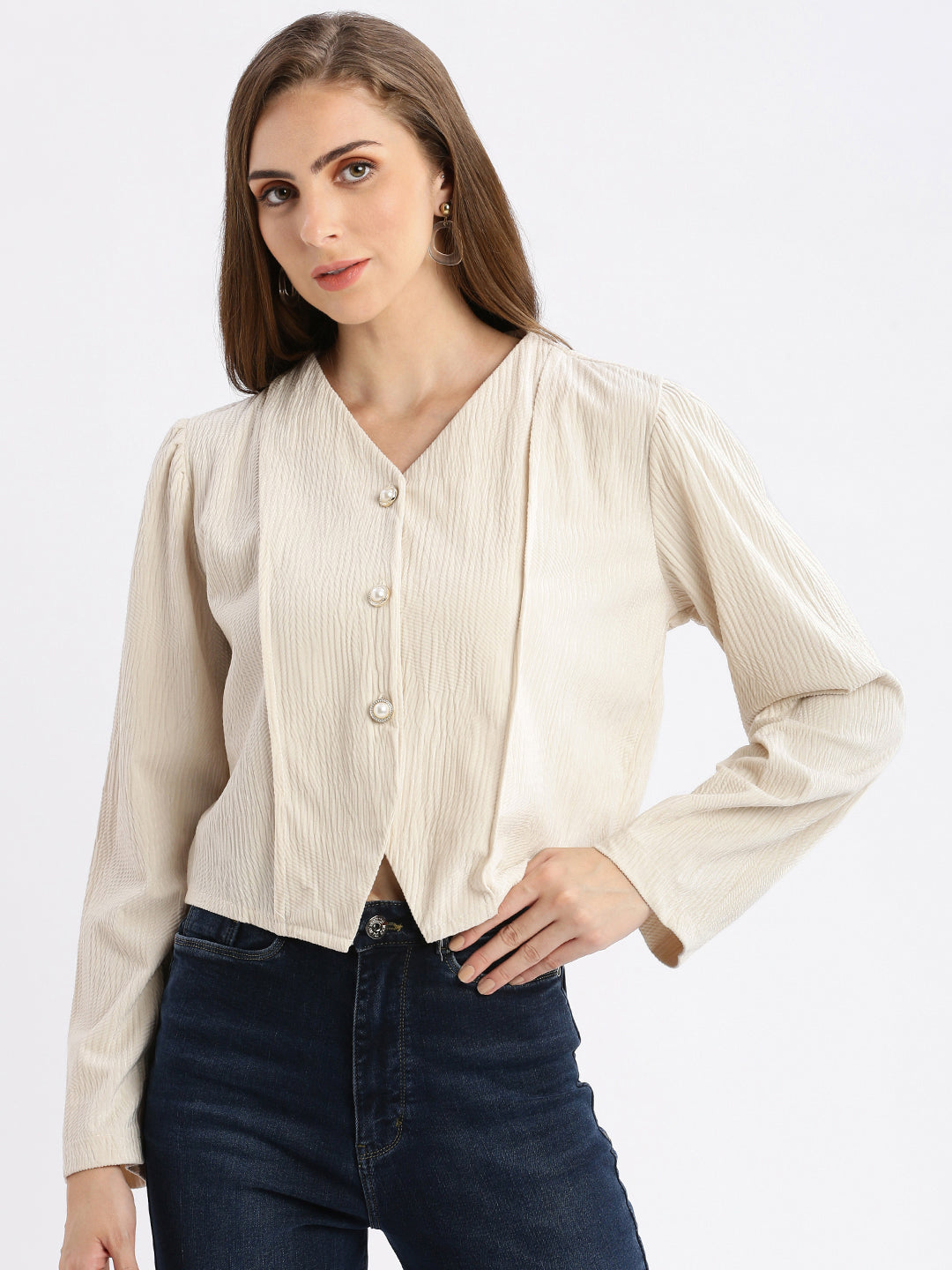 Women Solid Cream Top