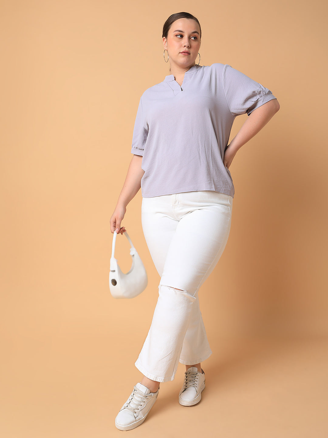 Women Solid Lavender Top