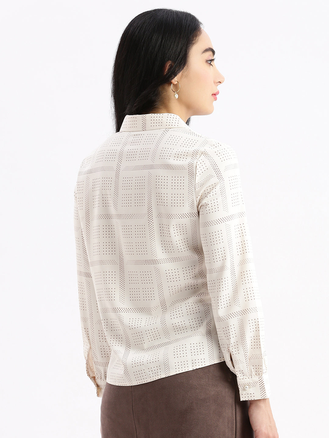 Women Geometric Cream Slim Fit Shirt