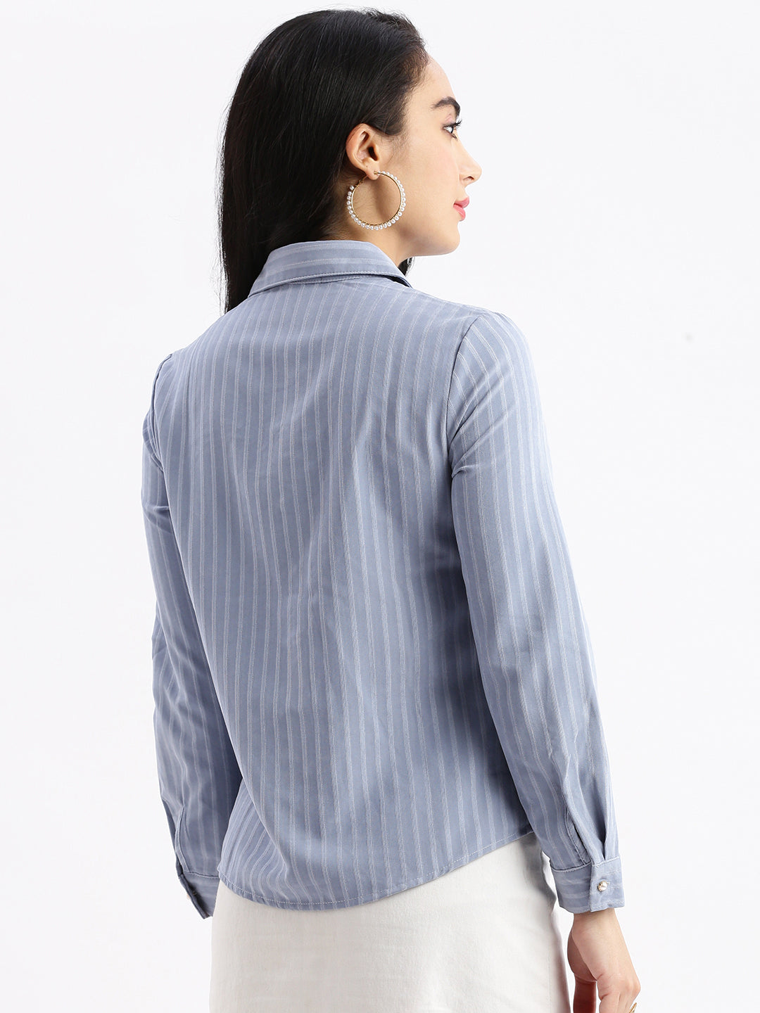 Women Striped Grey Slim Fit Shirt