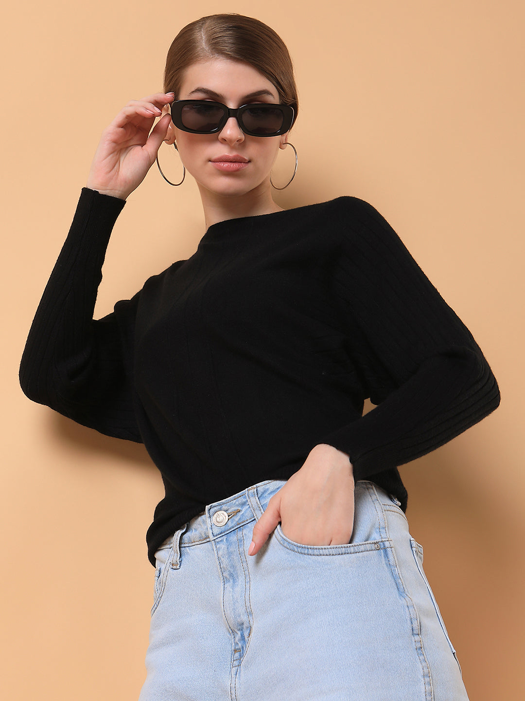 Women Solid Black Top