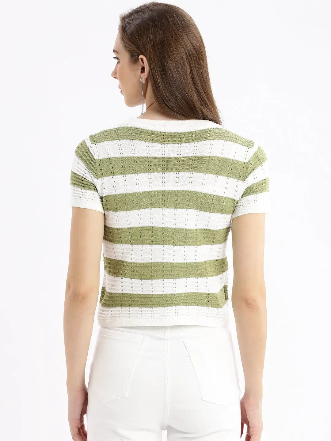 Women's Self Design Green Crop Top
