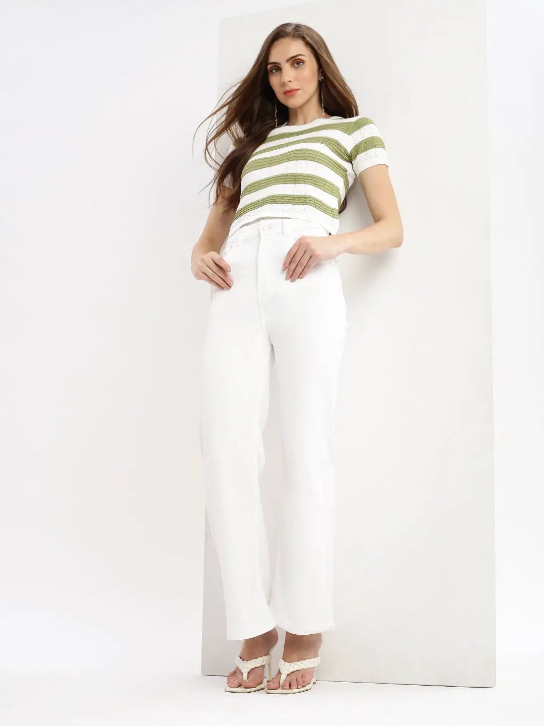 Women's Self Design Green Crop Top