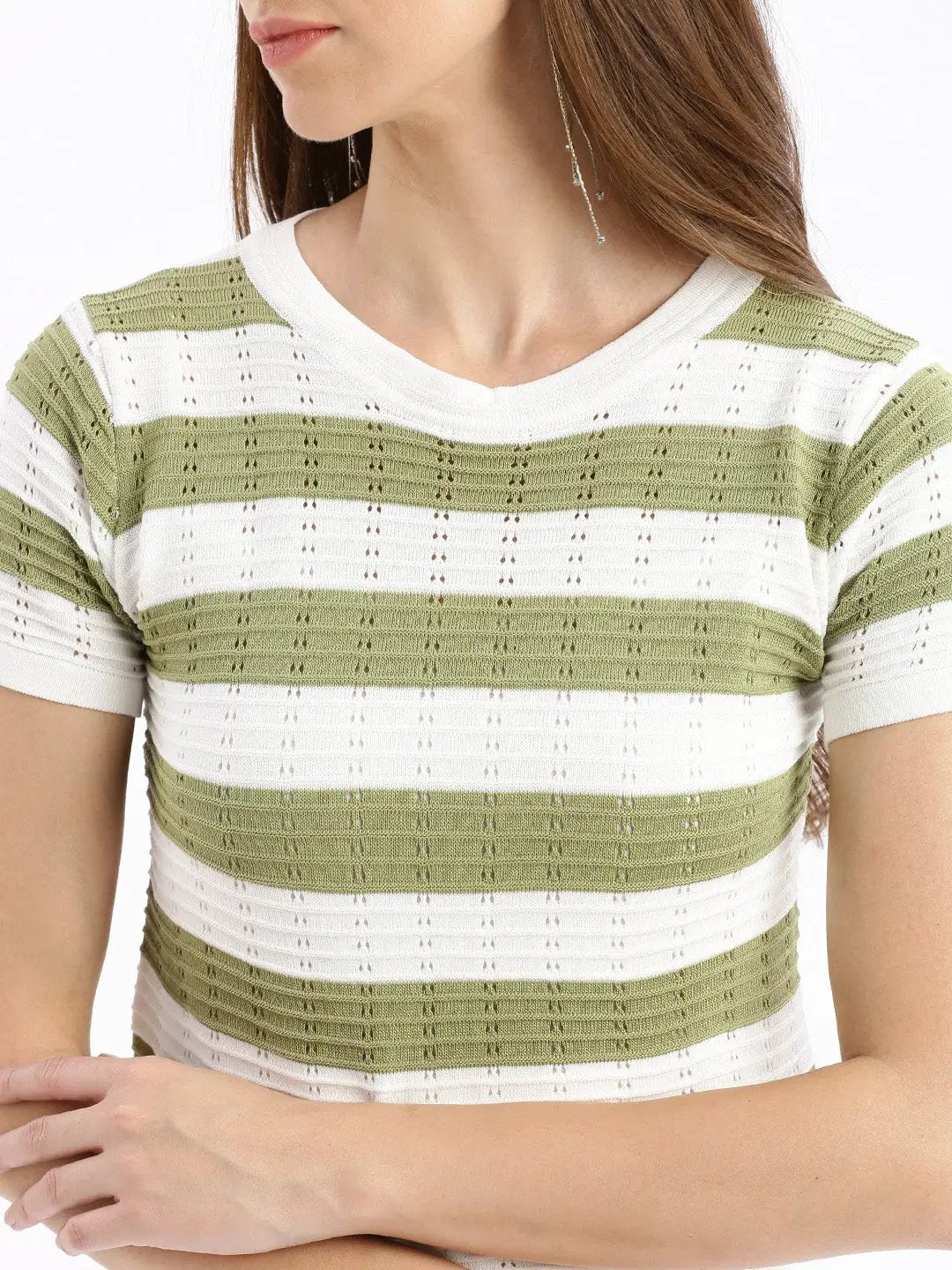 Women's Self Design Green Crop Top
