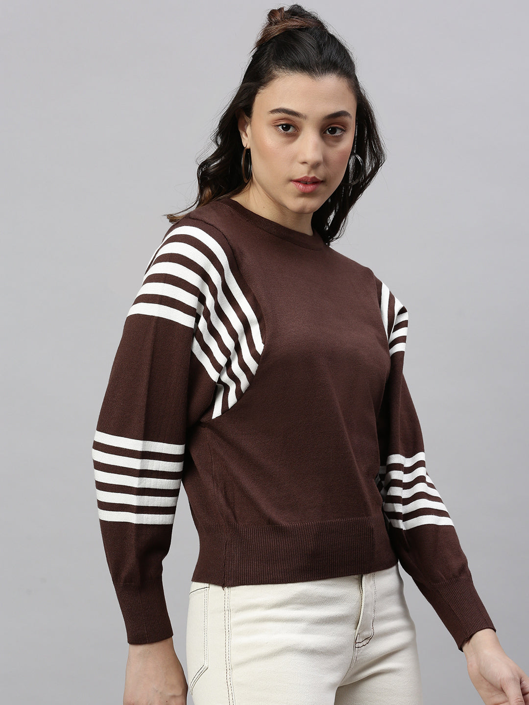 Women Self Design Brown Top