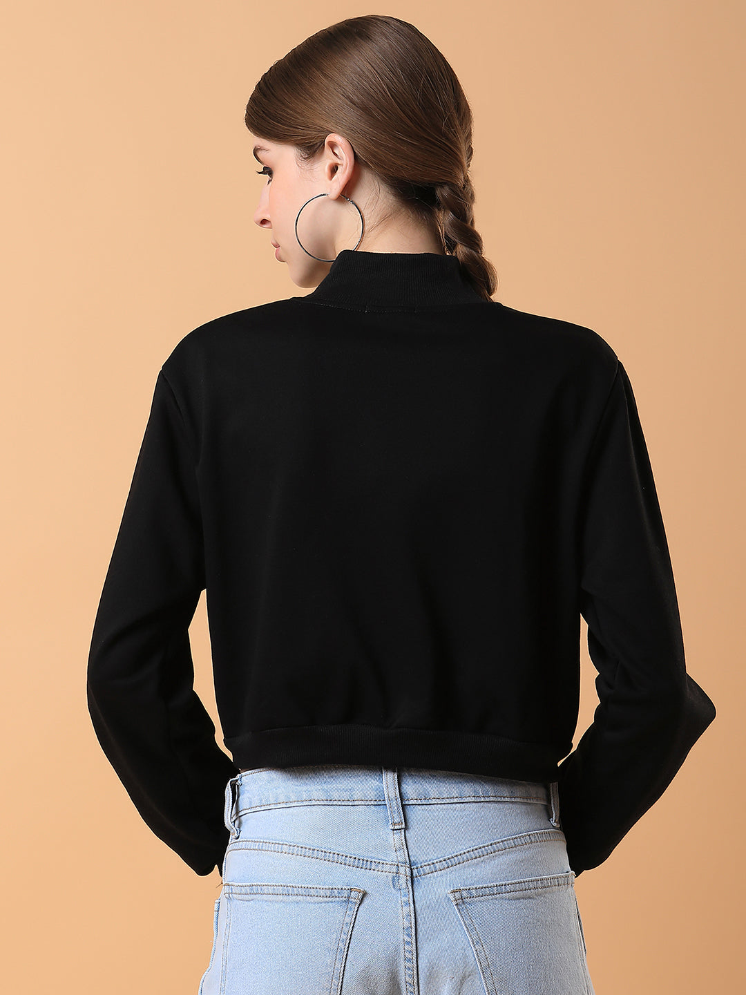 Women Solid Black Front-Open Sweatshirt