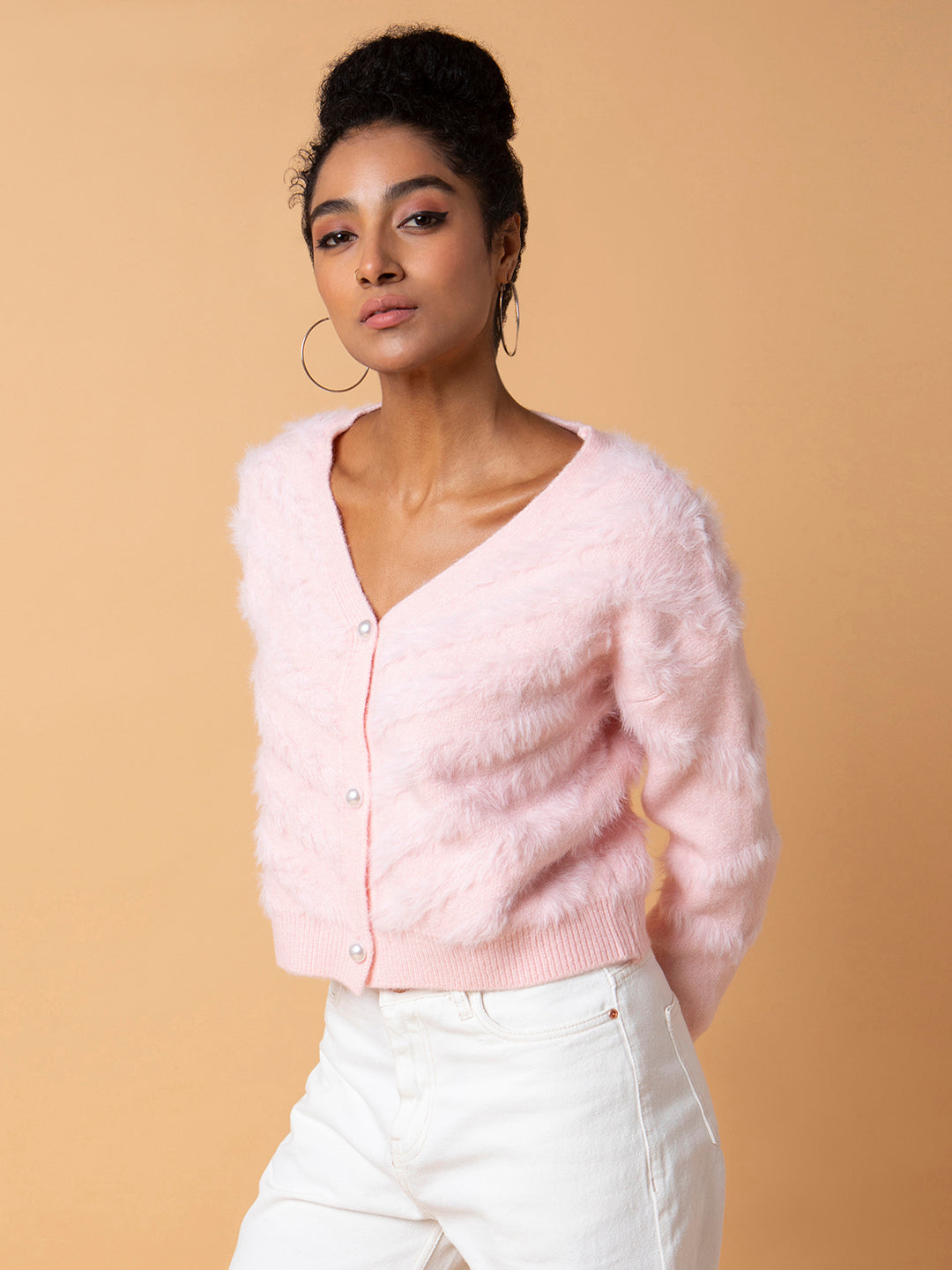 Women Solid Pink Cardigan