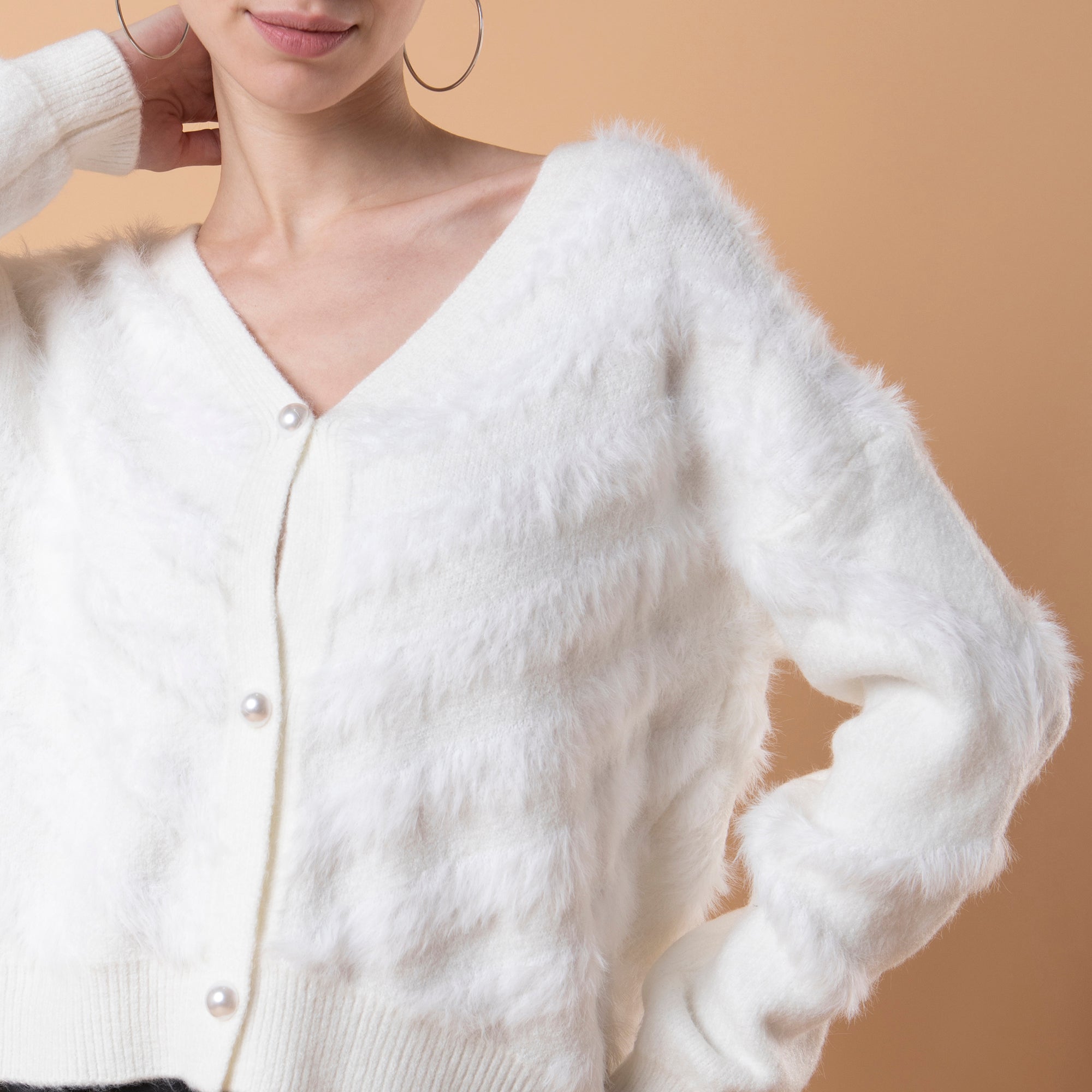 Women Solid White Cardigan