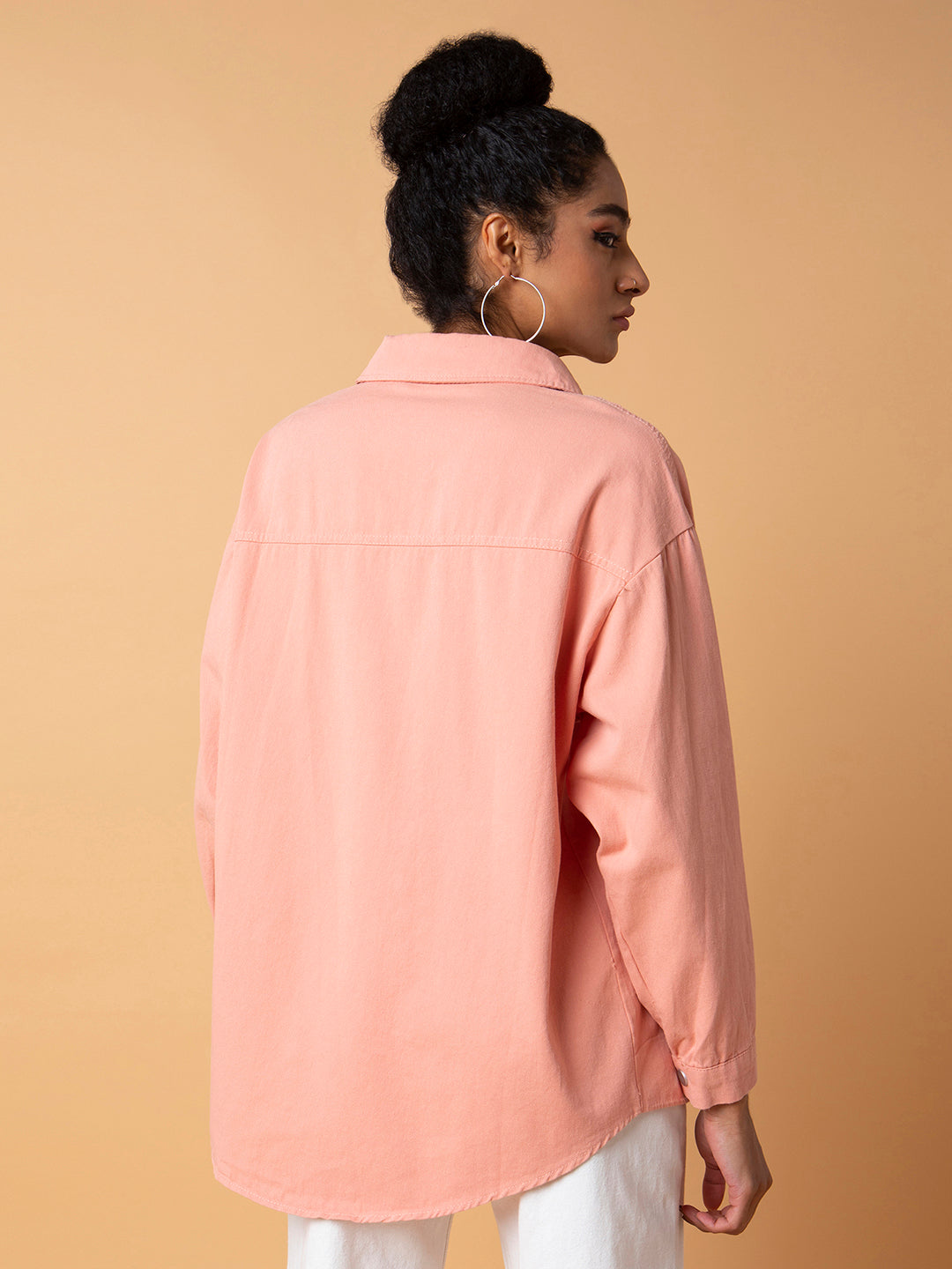 Women Solid Peach Oversized Shirt