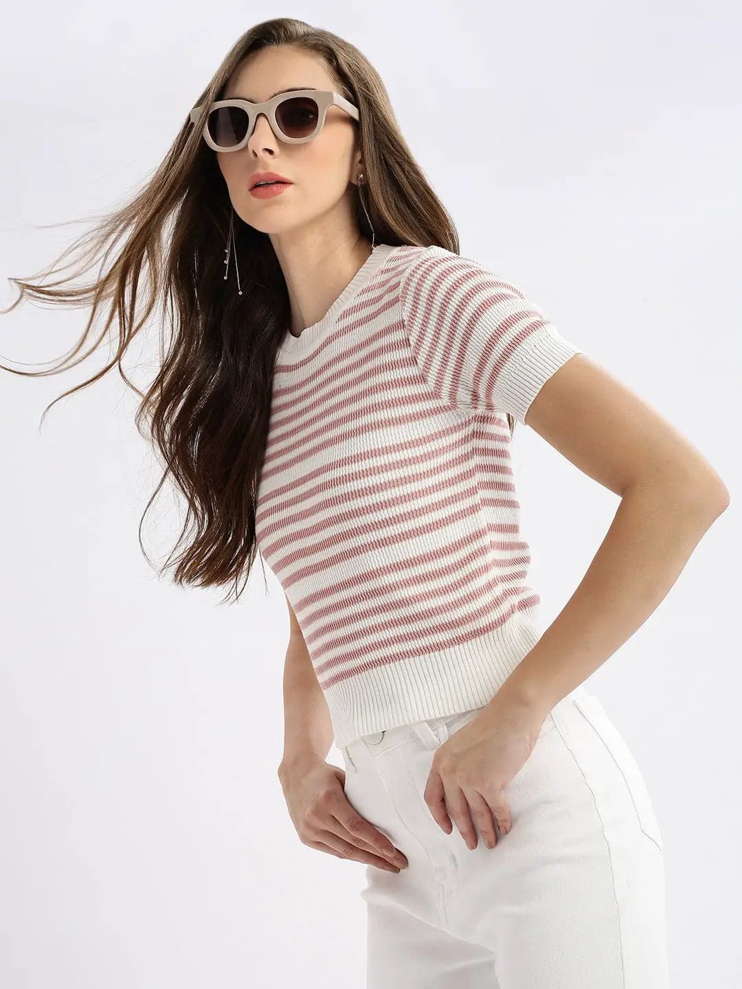 Women's Self Design White Top