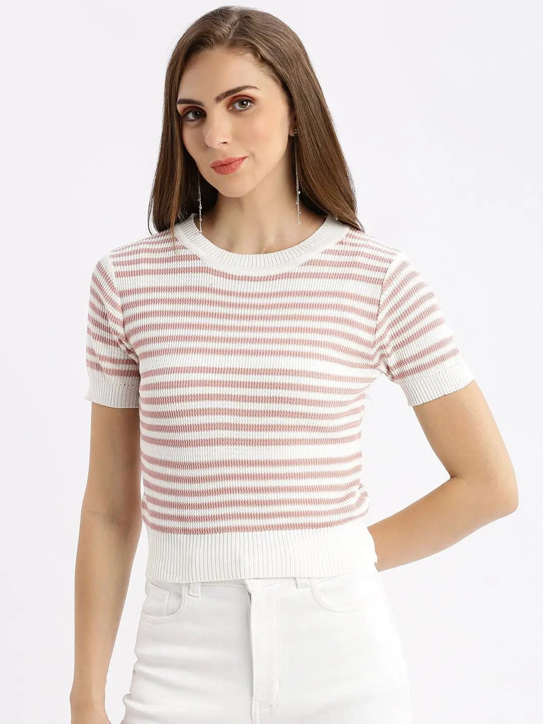 Women's Self Design White Top
