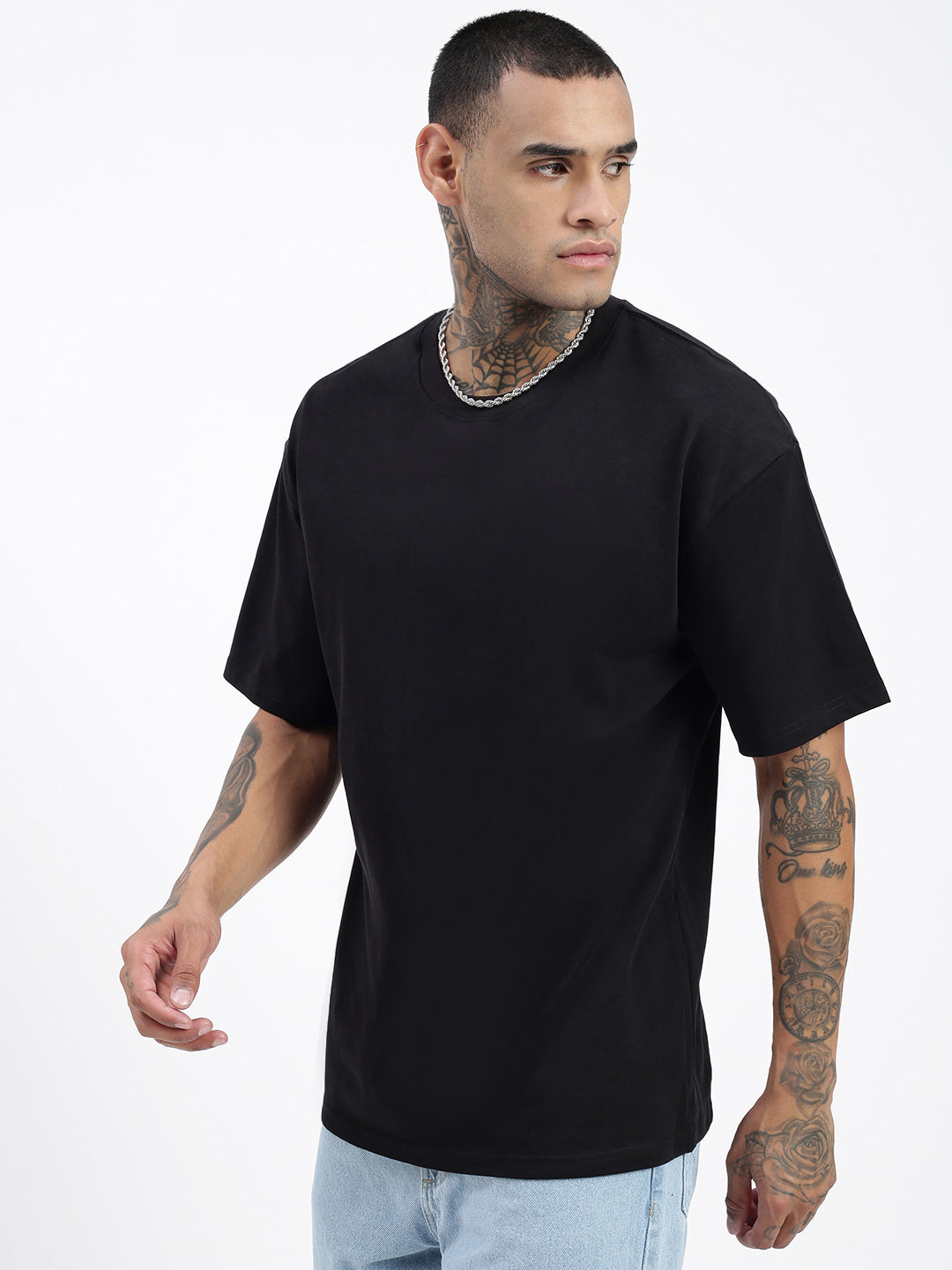 Men Solid Black Oversized T Shirt