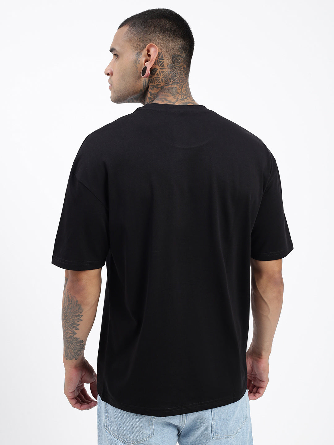 Men Solid Black Oversized T Shirt